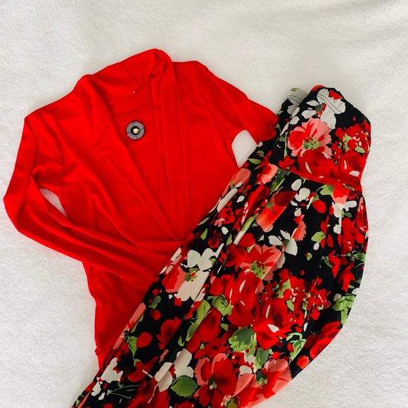 Red Two Piece Pants Set - Picture 1 of 9